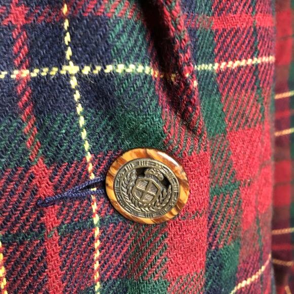 Vintange red green navy gold plaid wool blend button front blazer size 10 - Picture 5 of 16